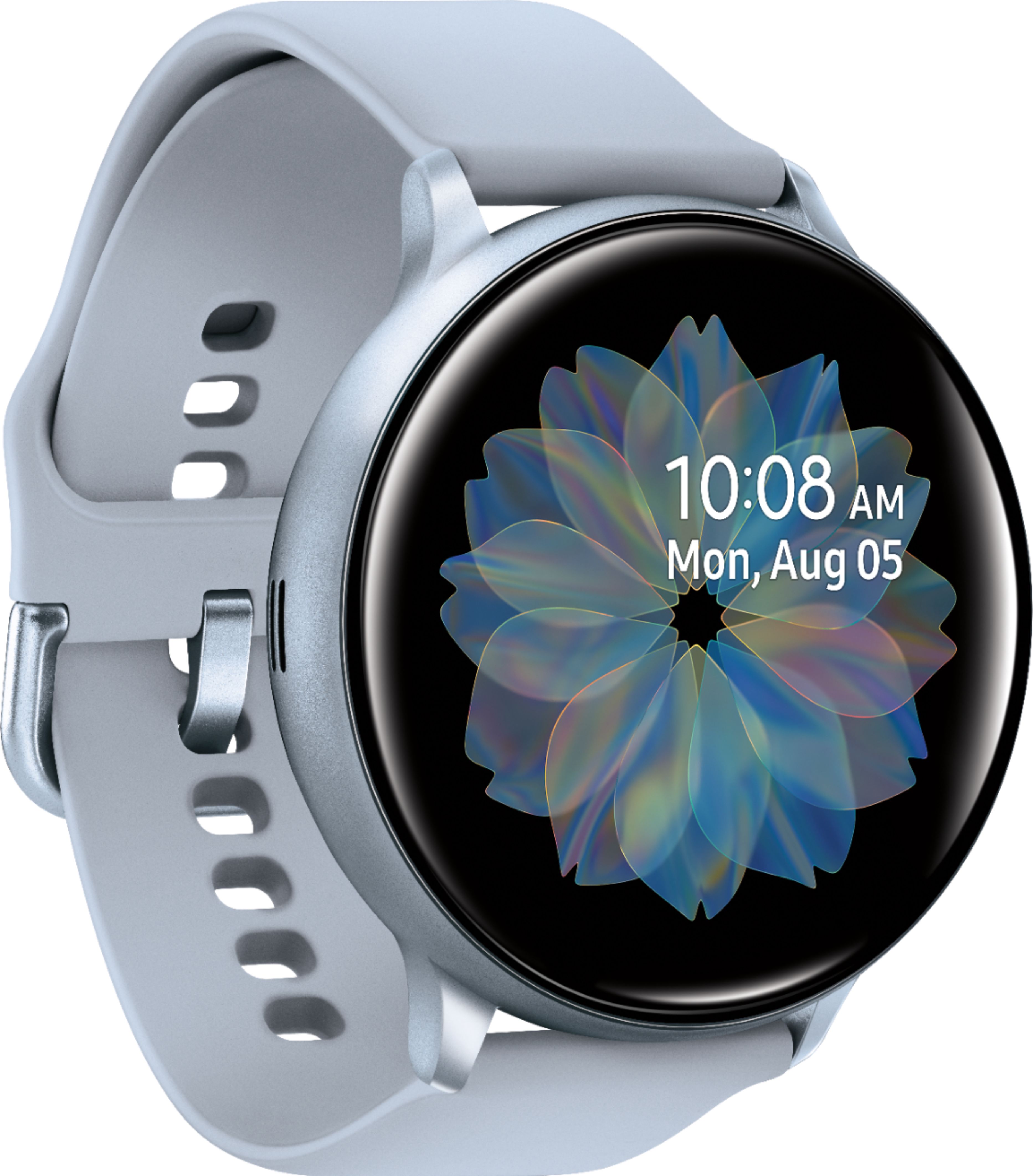 Angle View: Samsung - Geek Squad Certified Refurbished Galaxy Watch Active2 Smartwatch 44mm Aluminum - Cloud Silver