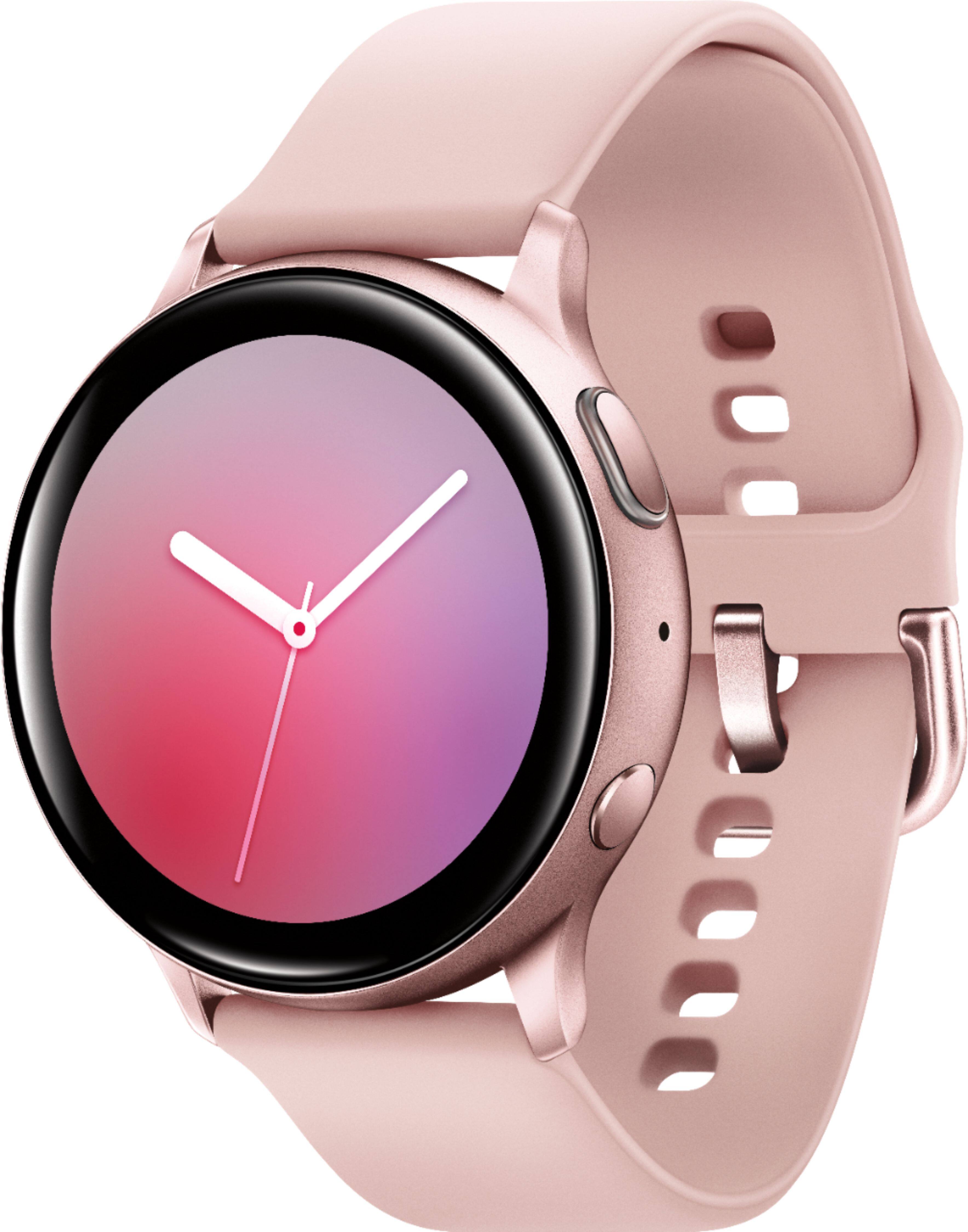 Left. Samsung - Geek Squad Certified Refurbished Galaxy Watch Active2 Smartwatch 40mm Aluminum - Pink Gold.