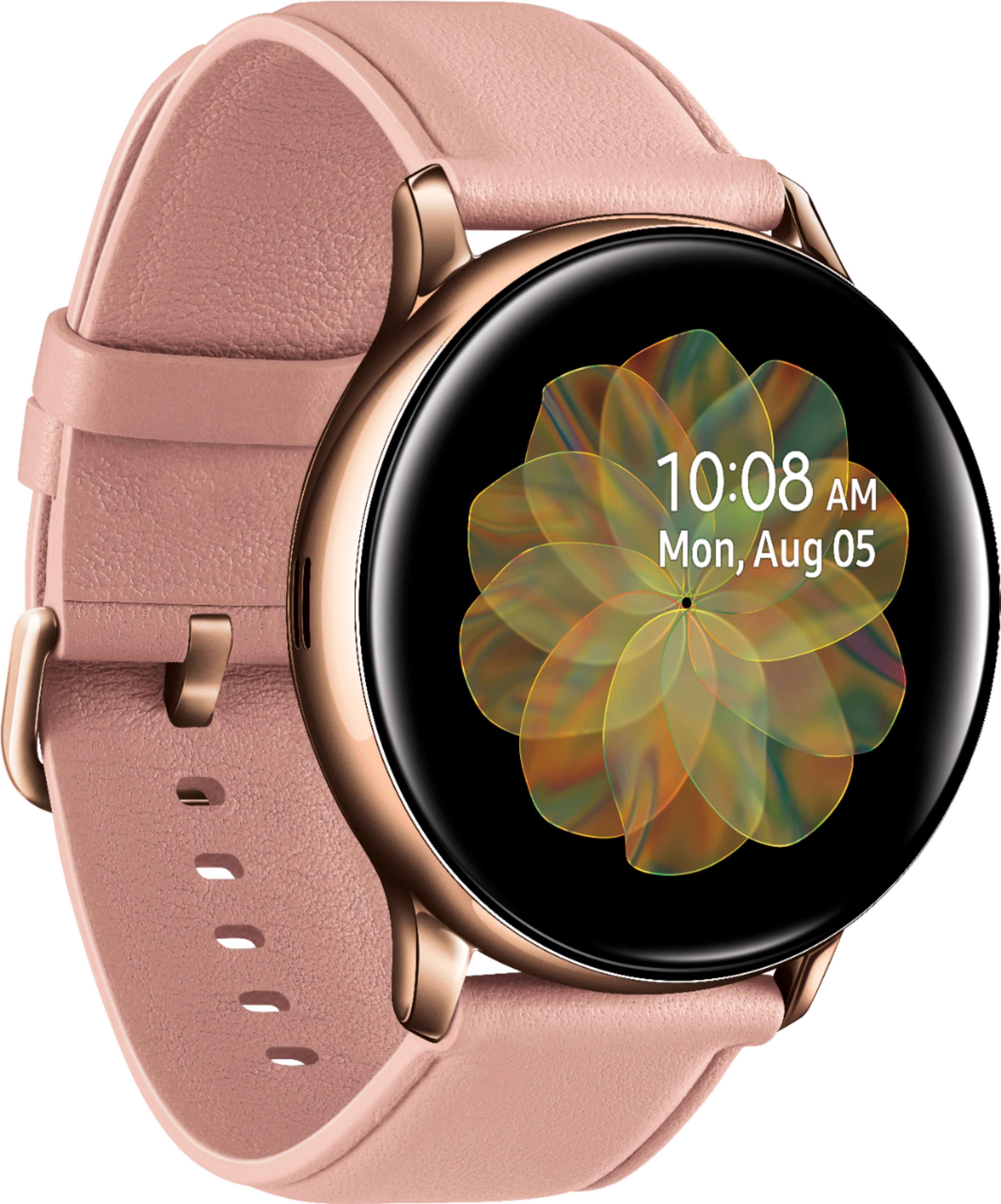 Angle. Samsung - Geek Squad Certified Refurbished Galaxy Watch Active2 Smartwatch 40mm Stainless Steel LTE (Unlocked) - Gold.