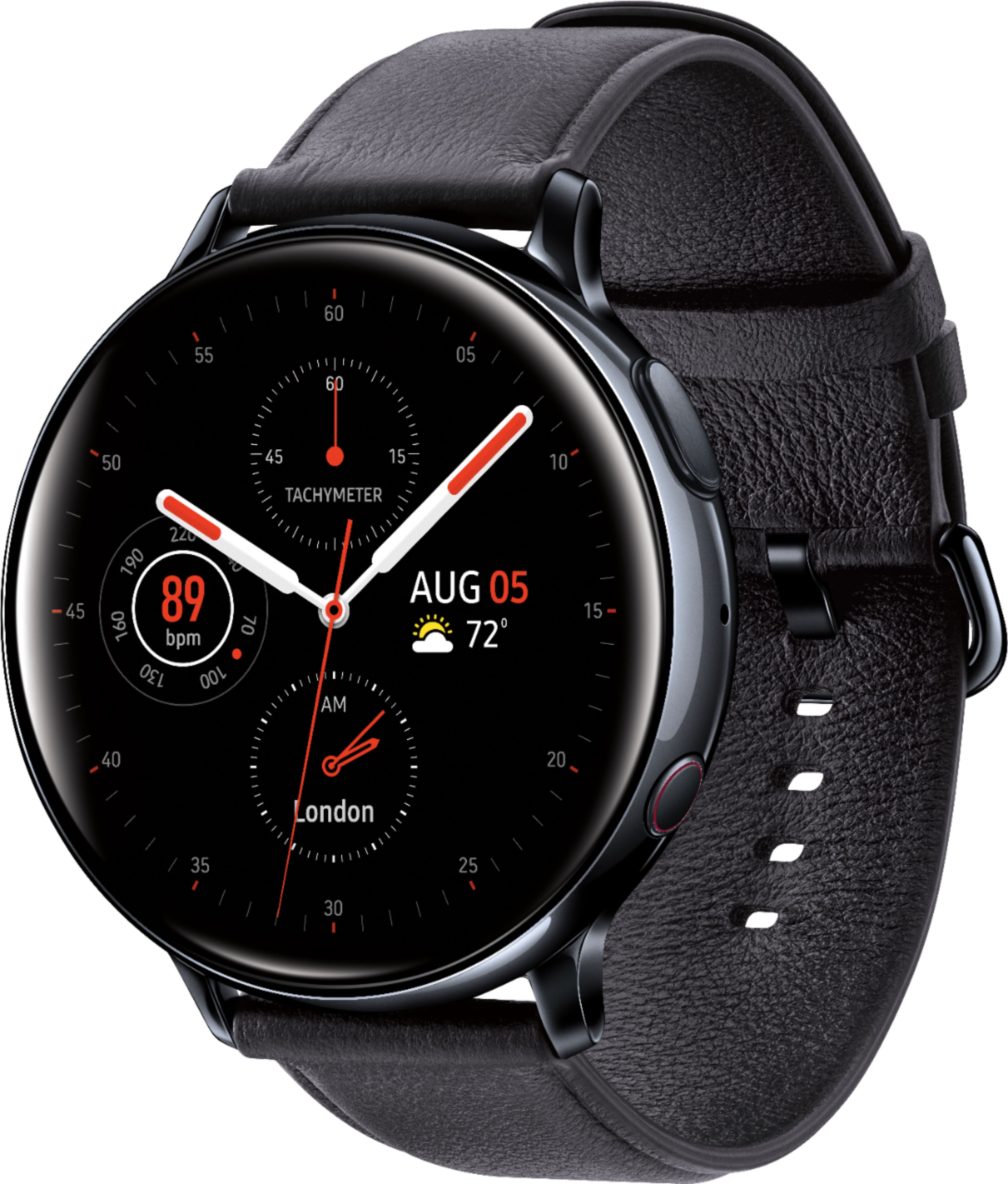 Angle View: Samsung - Geek Squad Certified Refurbished Galaxy Watch Active2 Smartwatch 44mm Stainless Steel LTE (Unlocked) - Black