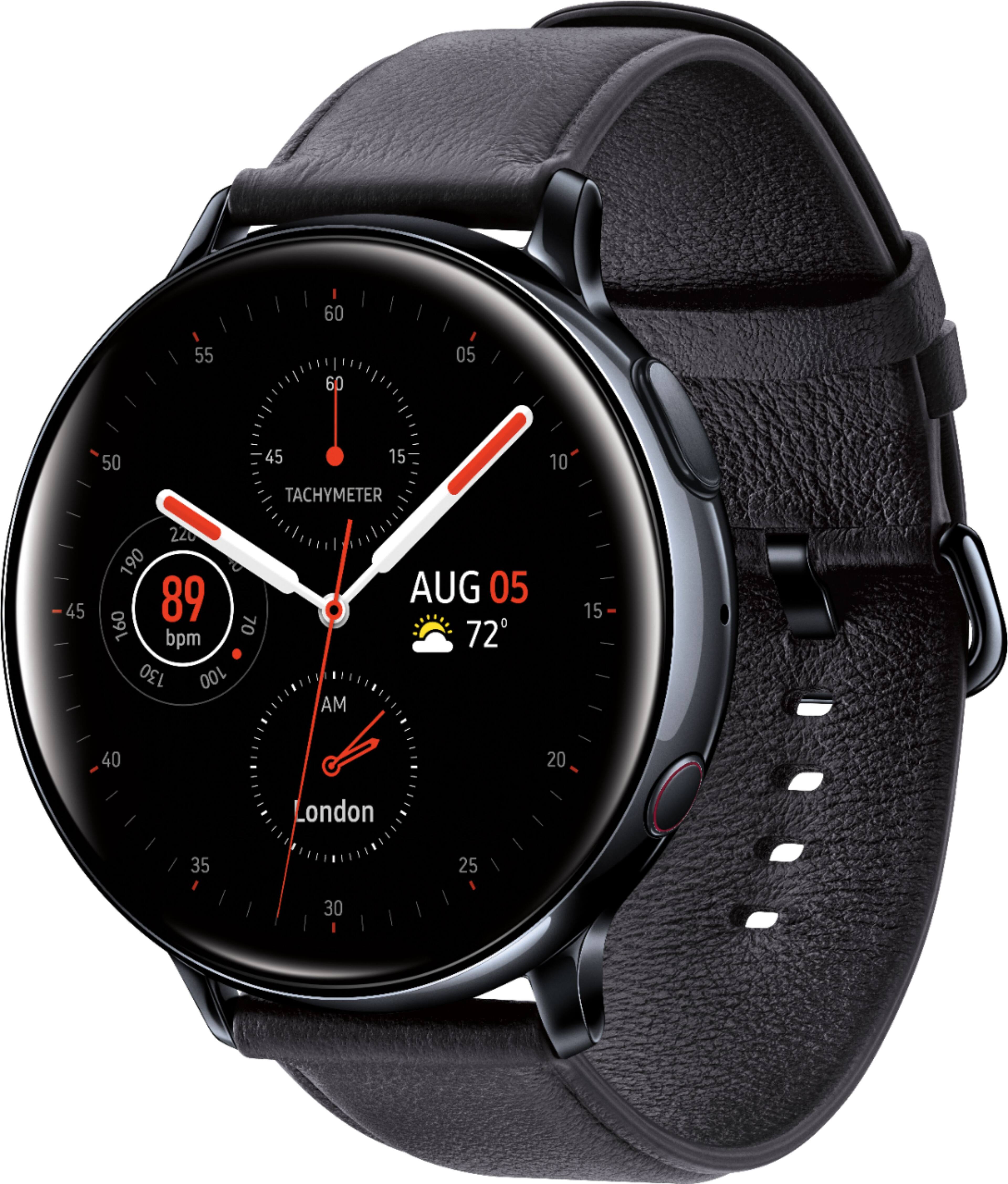 Angle. Samsung - Geek Squad Certified Refurbished Galaxy Watch Active2 Smartwatch 44mm Stainless Steel LTE (Unlocked) - Black.