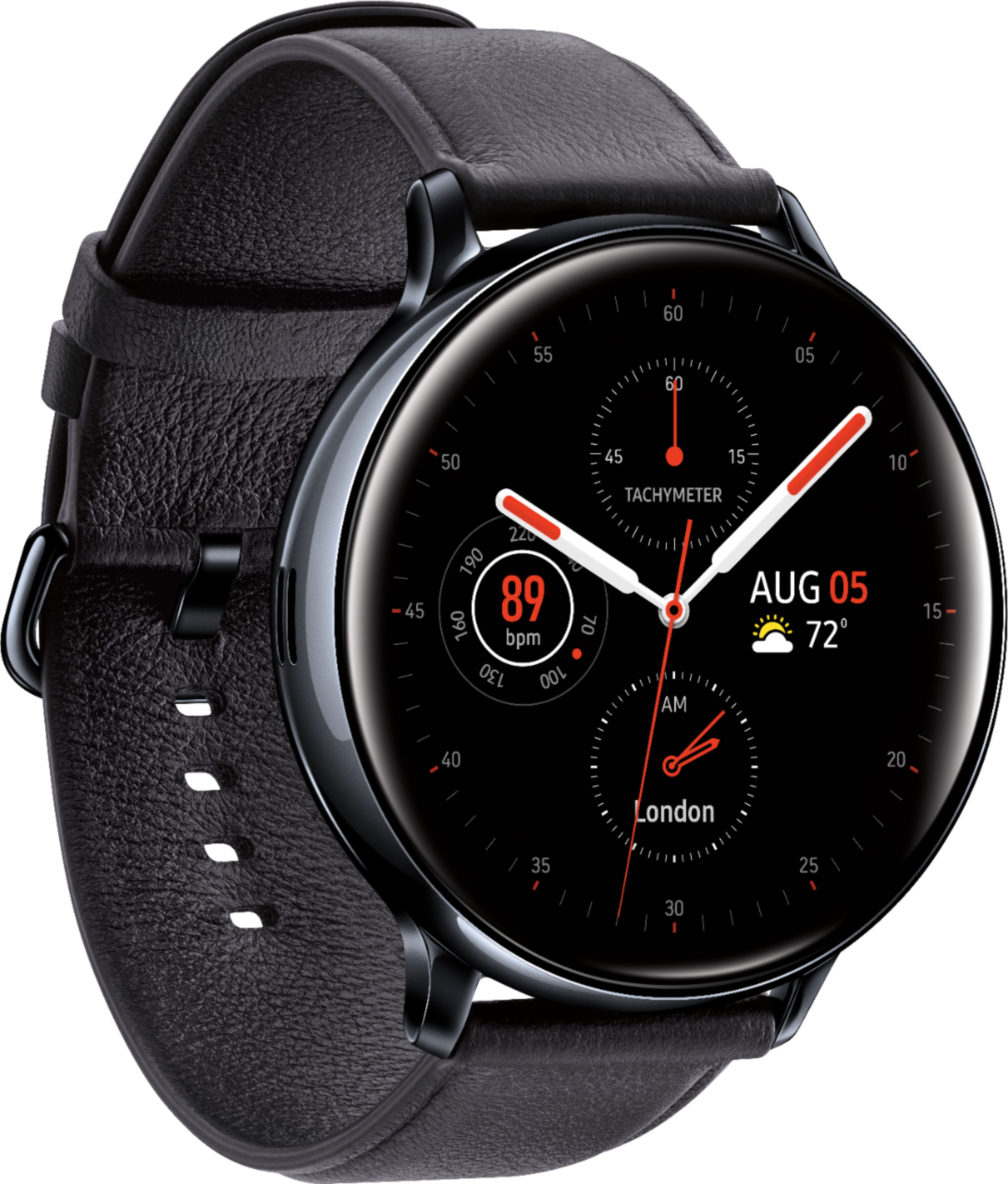 Left View: Samsung - Geek Squad Certified Refurbished Galaxy Watch Active2 Smartwatch 44mm Stainless Steel LTE (Unlocked) - Black
