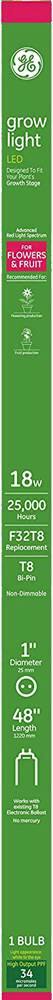 Alt View 12. General Electric - Grow Light 18W T-8 LED Light Bulb - Advanced Red Light Spectrum.