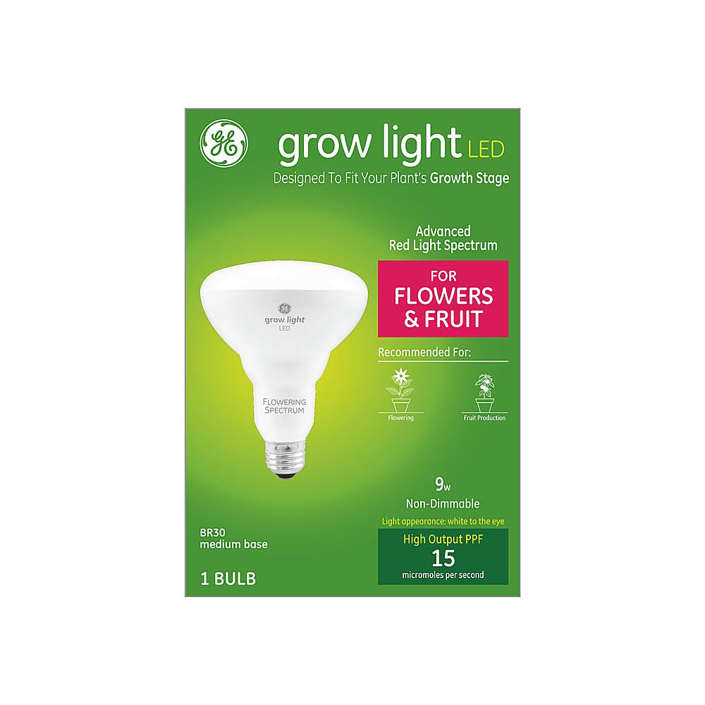 Angle View: General Electric - GE Grow LED 9-Watt BR30 Indoor Plants, Red Reproductive Spectrum for Flowering and Fruiting - White