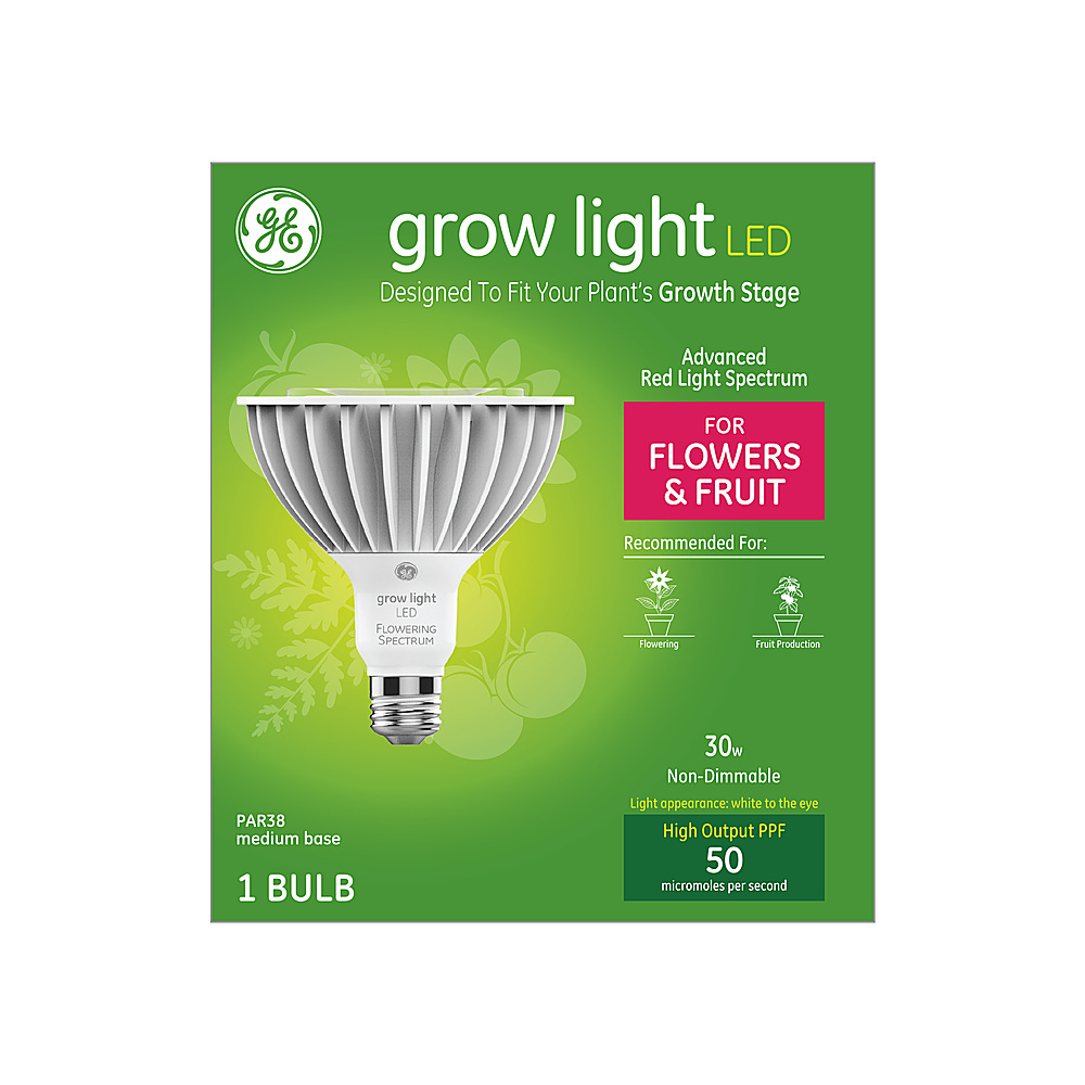 Angle View: General Electric - GE Grow LED 30-Watt PAR38 for Indoor Plants, Red Reproductive Spectrum for Flowering and Fruiting - White