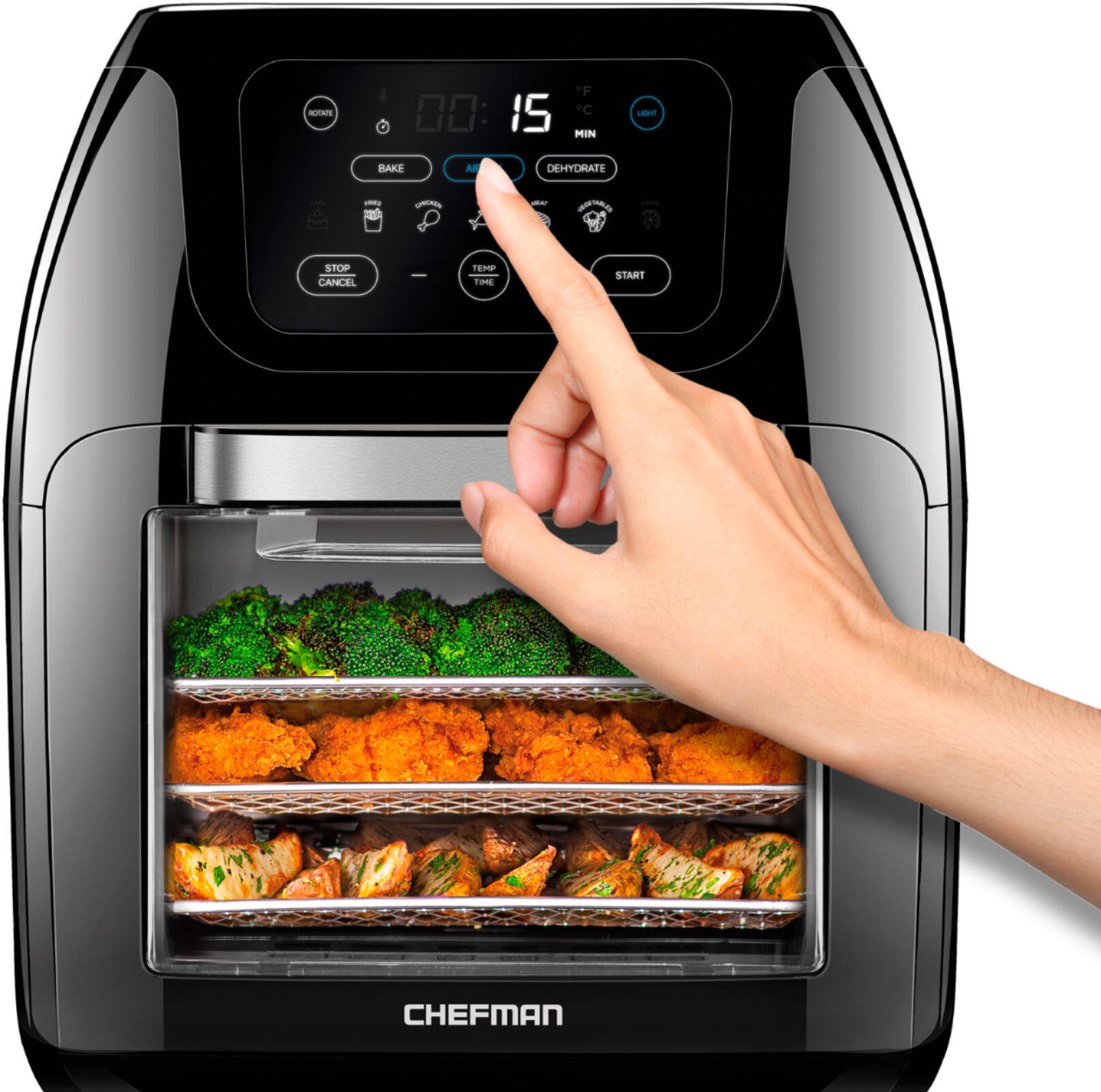 Left. Chefman - Multifunctional 10L Digital Air Fryer+  - Black.