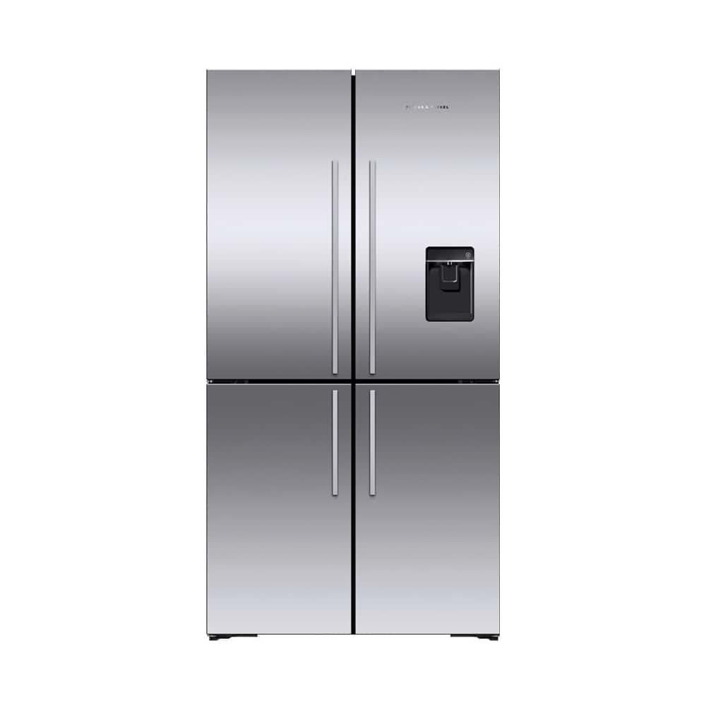 Front. Fisher & Paykel - 36-In 18.9 cu ft Freestanding Quad Door Refrigerator - Stainless Steel.