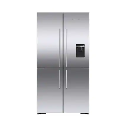 Front. Fisher & Paykel - 36-In 18.9 cu ft Freestanding Quad Door Refrigerator - Stainless Steel.