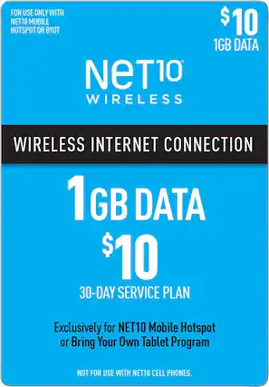 Front. Net10 - $10 Mobile Hotspot 1 GB Data Plan (Email Delivery).