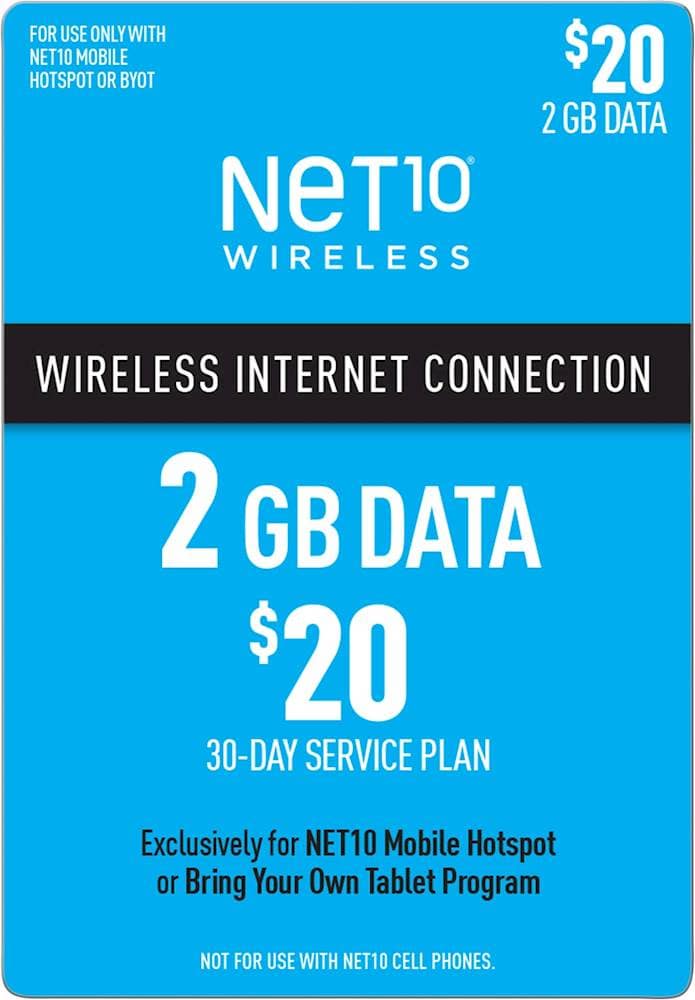 Front. Net10 - $20 Mobile Hotspot 2GB Data Plan (Email Delivery).