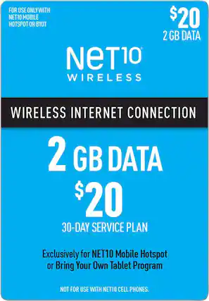 Front. Net10 - $20 Mobile Hotspot 2GB Data Plan (Email Delivery).