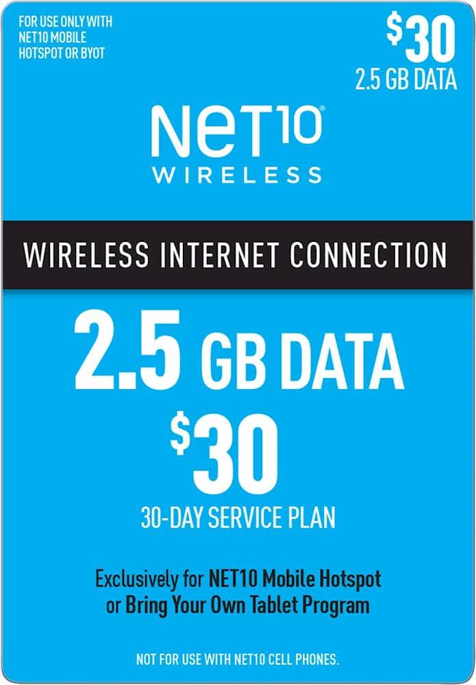 Front. Net10 - $30 Mobile Hotspot 2.5GB Data Plan (Email Delivery).