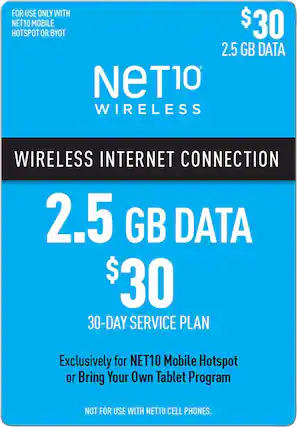 Front. Net10 - $30 Mobile Hotspot 2.5GB Data Plan (Email Delivery).
