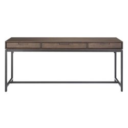 Simpli Home - Banting Rectangular Mid-Century Modern Industrial Solid Rubberwood 3-Drawer Table - Walnut Brown - Front_Zoom