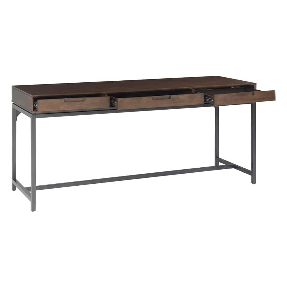 Alt View 11. Simpli Home - Banting Rectangular Mid-Century Modern Industrial Solid Rubberwood 3-Drawer Table - Walnut Brown.