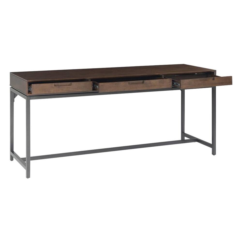 Alt View 11. Simpli Home - Banting Rectangular Mid-Century Modern Industrial Solid Rubberwood 3-Drawer Table - Walnut Brown.
