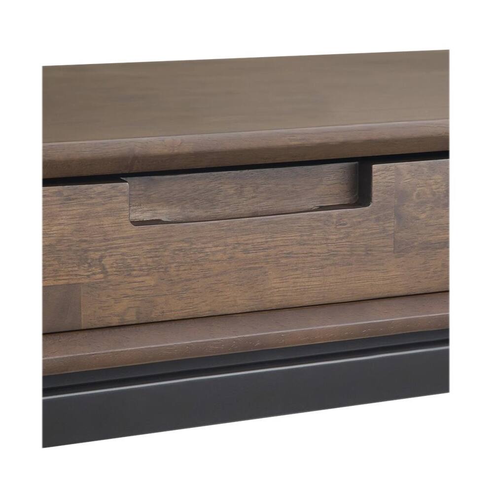 Alt View 12. Simpli Home - Banting Rectangular Mid-Century Modern Industrial Solid Rubberwood 3-Drawer Table - Walnut Brown.