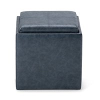 Simpli Home - Rockwood 17 inch Wide Contemporary Square Cube Storage Ottoman with Tray - Denim Blue - Front_Zoom