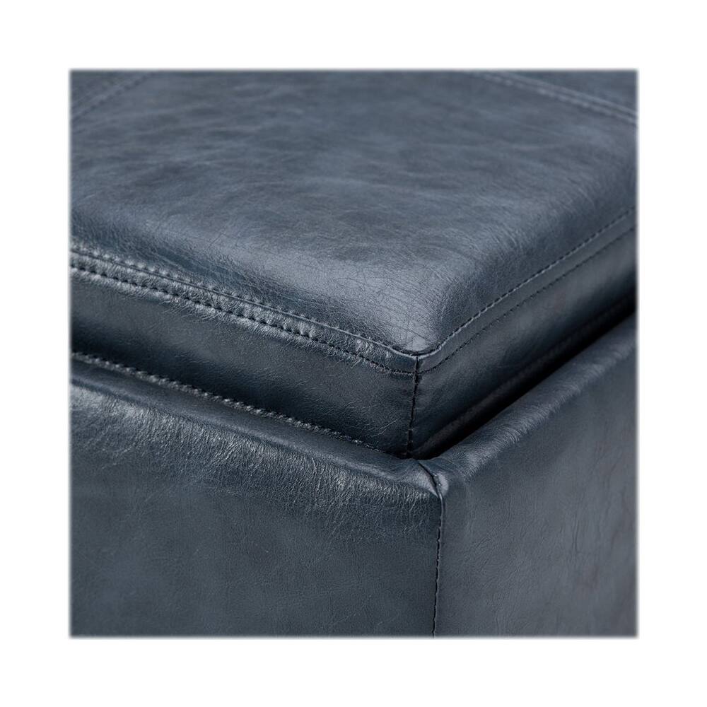 Alt View 11. Simpli Home - Rockwood 17 inch Wide Contemporary Square Cube Storage Ottoman with Tray - Denim Blue.