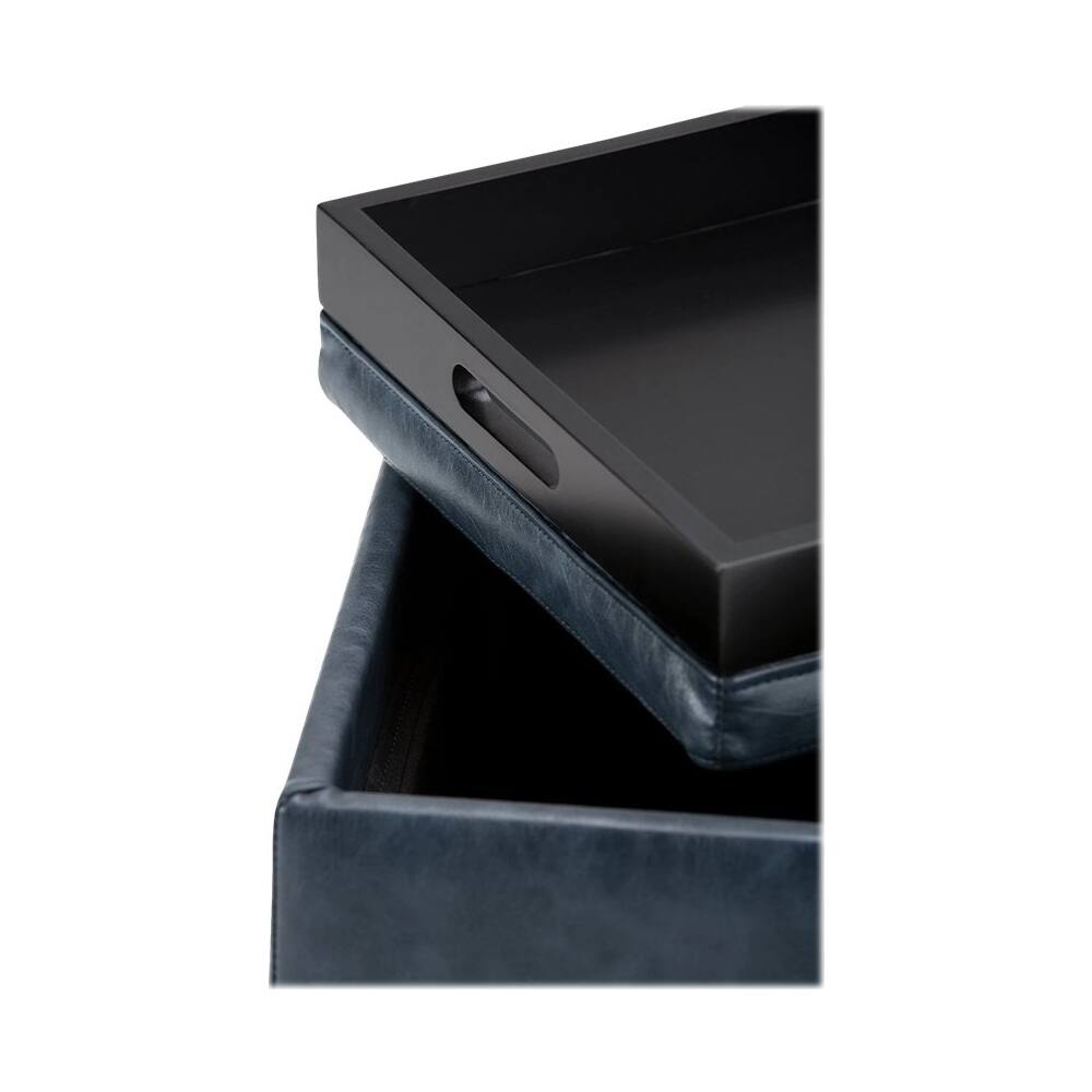 Alt View 12. Simpli Home - Rockwood 17 inch Wide Contemporary Square Cube Storage Ottoman with Tray - Denim Blue.
