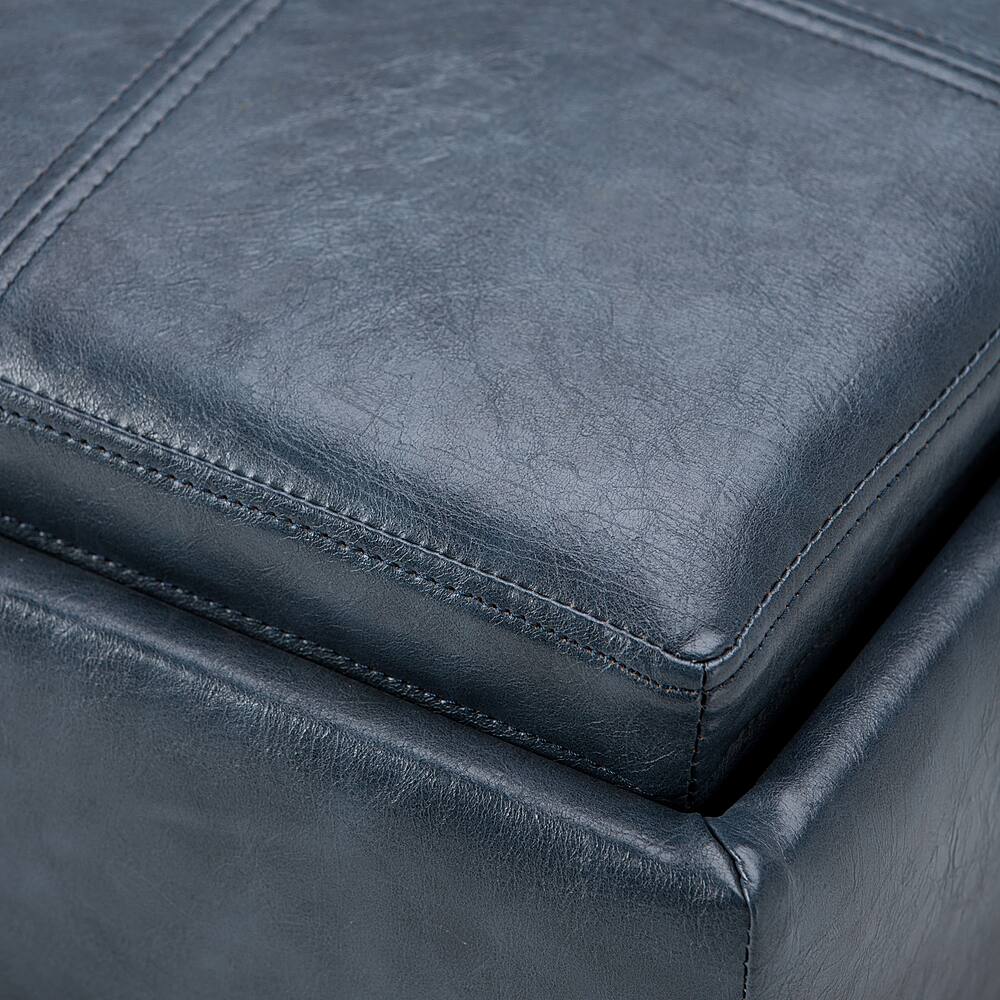Alt View 13. Simpli Home - Rockwood 17 inch Wide Contemporary Square Cube Storage Ottoman with Tray - Denim Blue.
