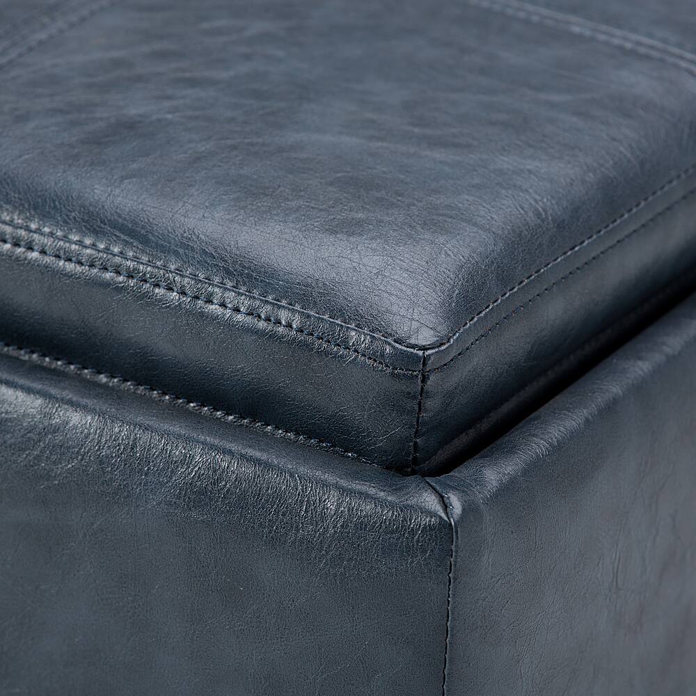 Alt View 16. Simpli Home - Rockwood 17 inch Wide Contemporary Square Cube Storage Ottoman with Tray - Denim Blue.