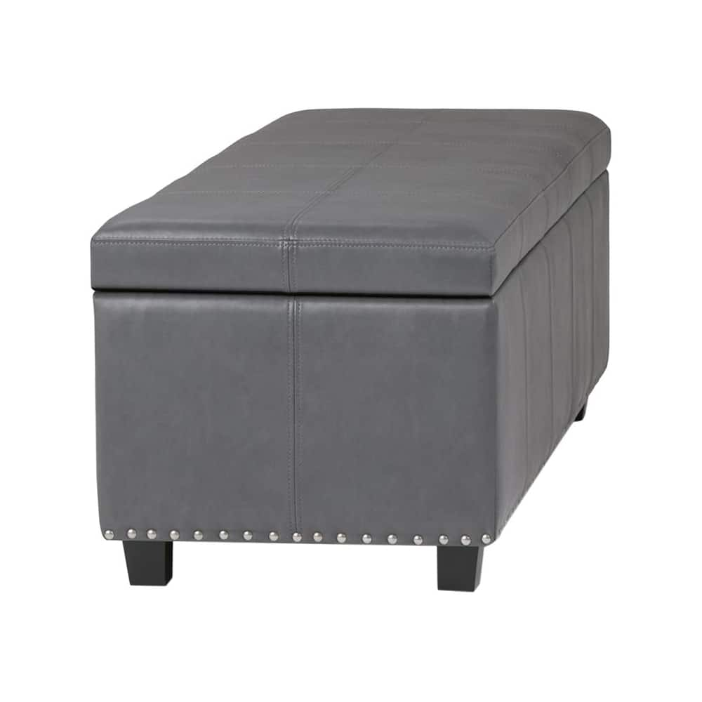 Left View: Simpli Home - Kingsley Rectangular Transitional Foam/Plywood Bench Ottoman With Inner Storage - Stone Gray