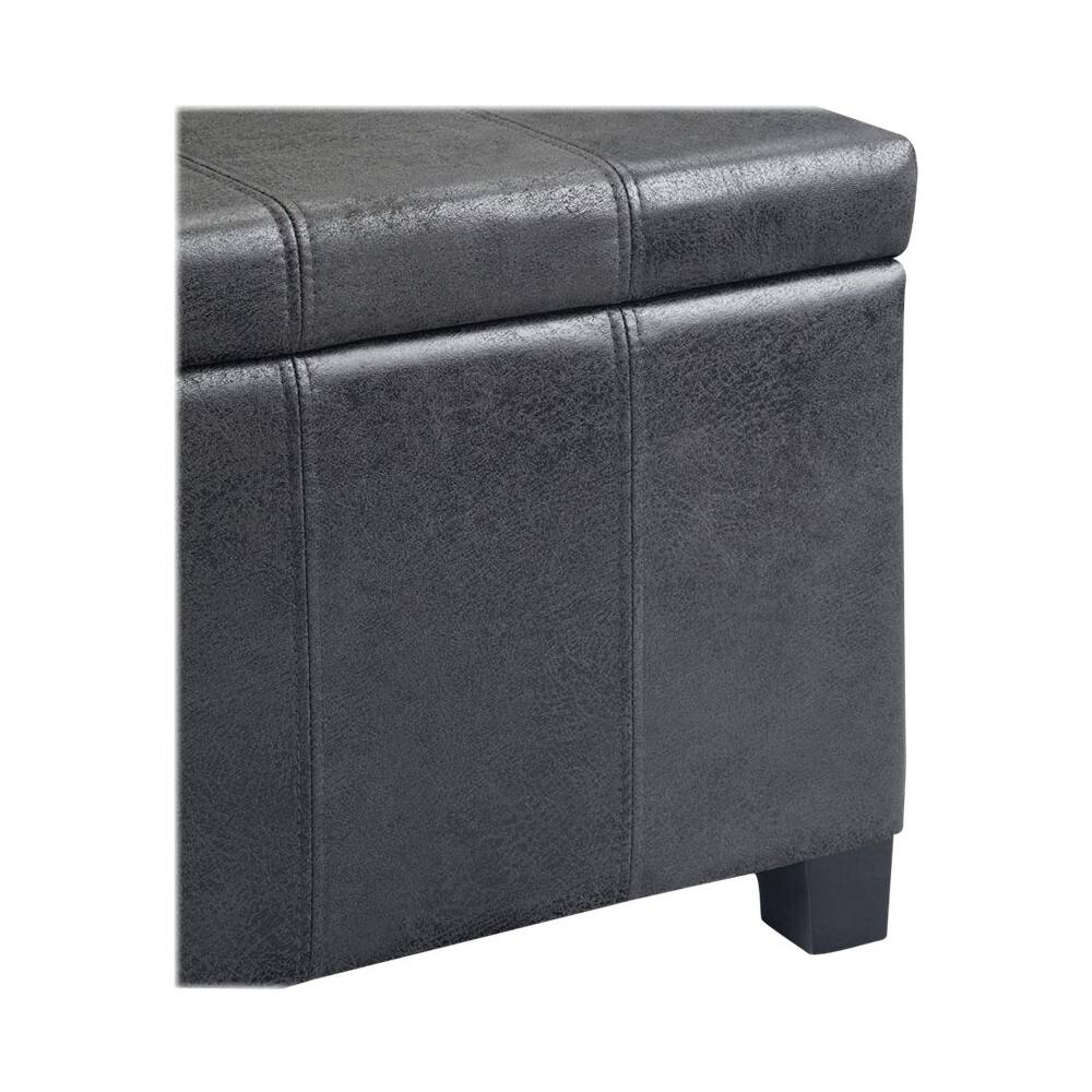 Alt View 12. Simpli Home - Dover Rectangular Contemporary Wood/Foam Bench Ottoman With Inner Storage - Distressed Black.