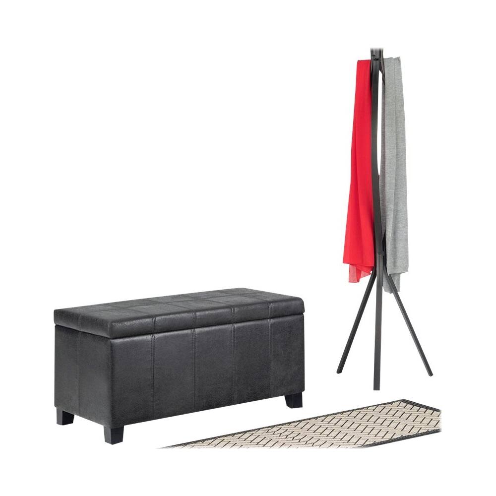 Left. Simpli Home - Dover Rectangular Contemporary Wood/Foam Bench Ottoman With Inner Storage - Distressed Black.