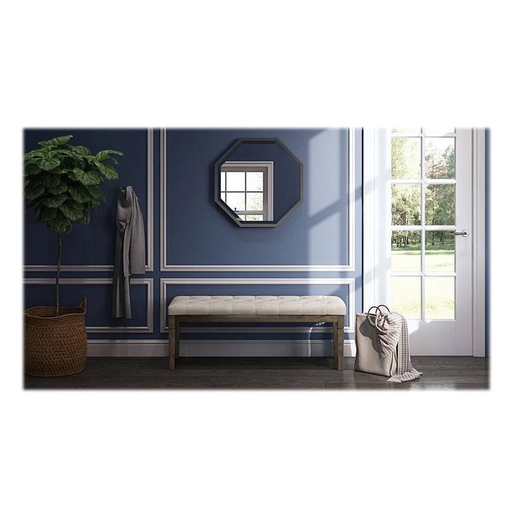 Alt View 15. Simpli Home - Waverly Rectangular Traditional Plywood/Linen-Look Polyester Bench Ottoman - Natural.