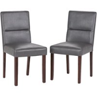 Simpli Home - Ashford 4-Leg Faux Leather and High-Density Foam Dining Chairs (Set of 2) - Stone Gray - Front_Zoom