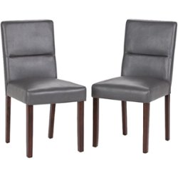Simpli Home - Ashford 4-Leg Faux Leather and High-Density Foam Dining Chairs (Set of 2) - Stone Gray - Front_Zoom