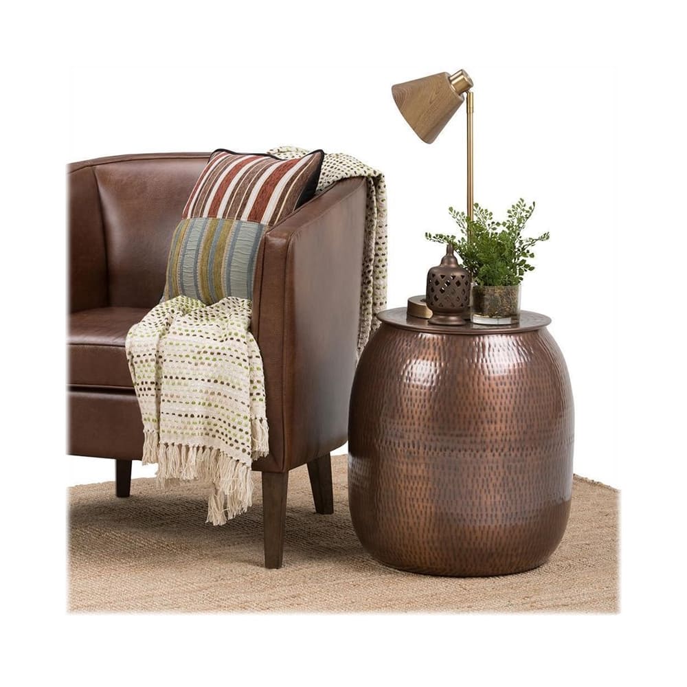 Alt View 14. Simpli Home - Griffen Round Contemporary Iron Accent Side Table - Antique Copper.