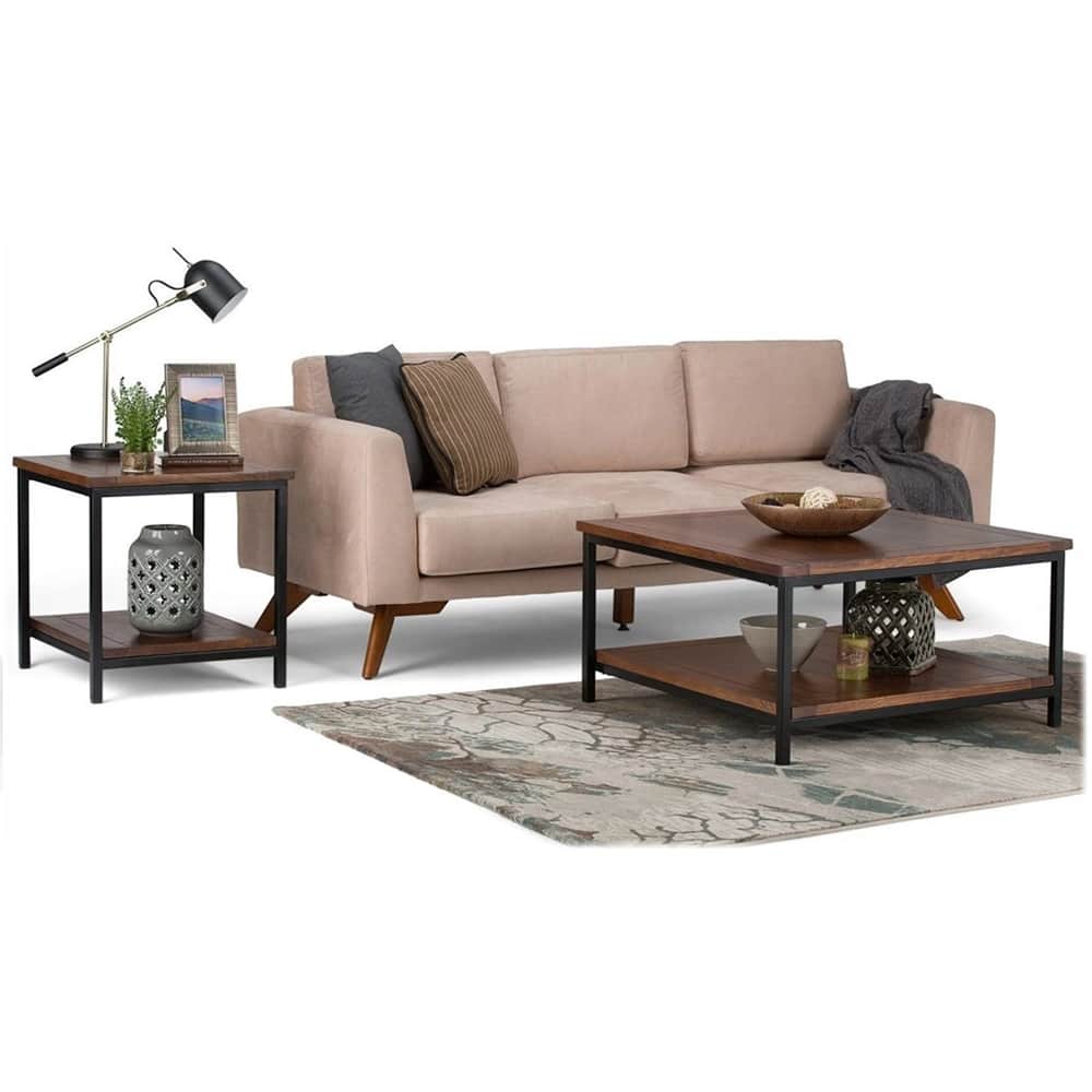 Left Zoom. Simpli Home - Skyler Rectangular Modern Solid Mango Wood Coffee Table - Dark Cognac Brown.