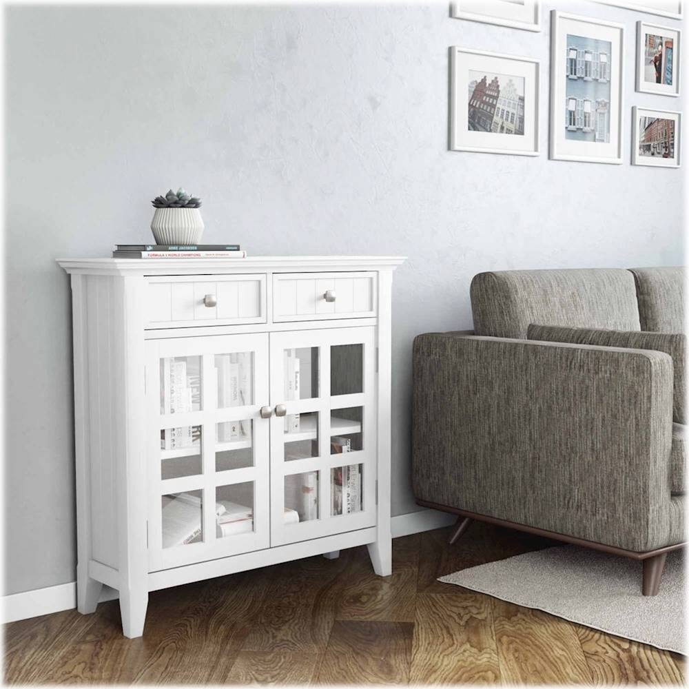 Alt View 11. Simpli Home - Acadian SOLID WOOD 36 inch Wide Transitional Entryway Hallway Storage Cabinet in White - White.