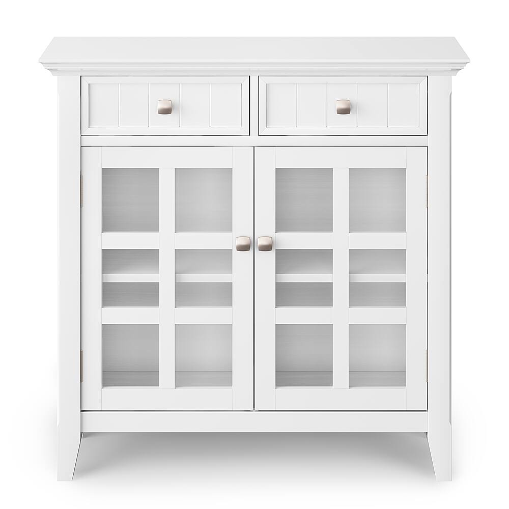 Left. Simpli Home - Acadian SOLID WOOD 36 inch Wide Transitional Entryway Hallway Storage Cabinet in White - White.