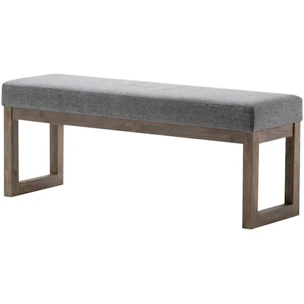 Front. Simpli Home - Milltown Rectangular Modern Contemporary Plywood/Linen-Look Fabric Bench Ottoman - Gray.