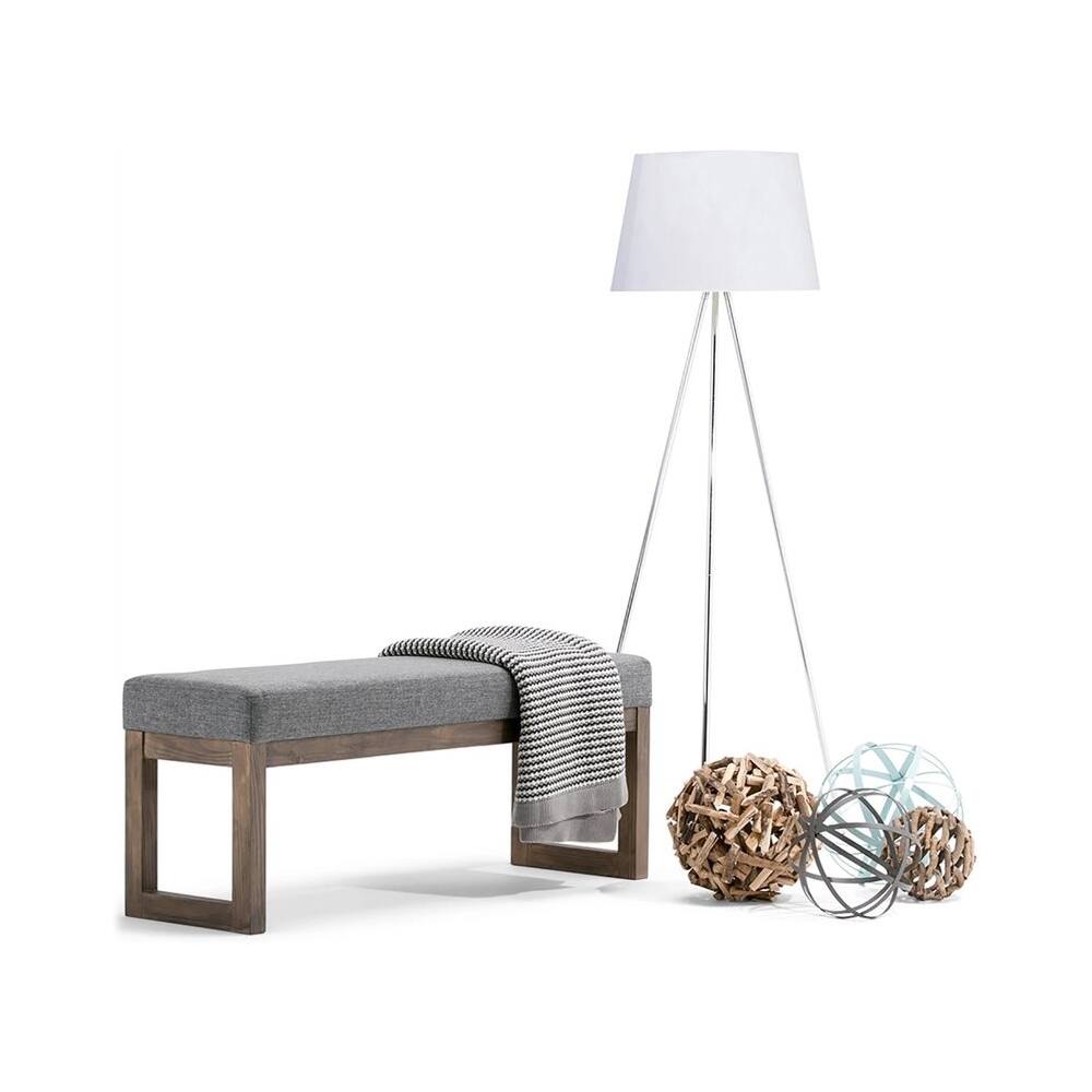 Left View: Simpli Home - Milltown Rectangular Modern Contemporary Plywood/Linen-Look Fabric Bench Ottoman - Gray