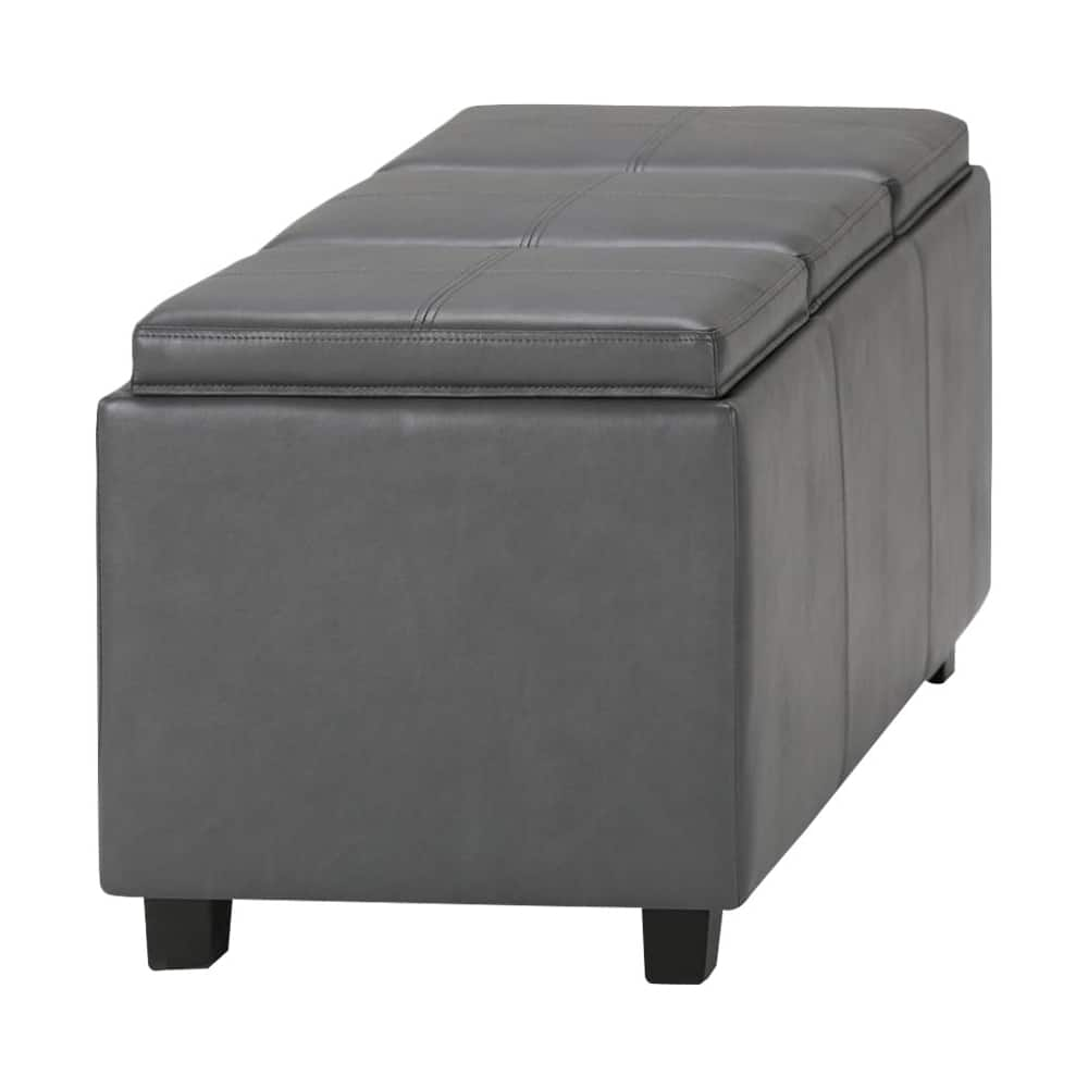 Left View: Simpli Home - Avalon 42 inch Wide Contemporary Rectangle Storage Ottoman - Stone Gray