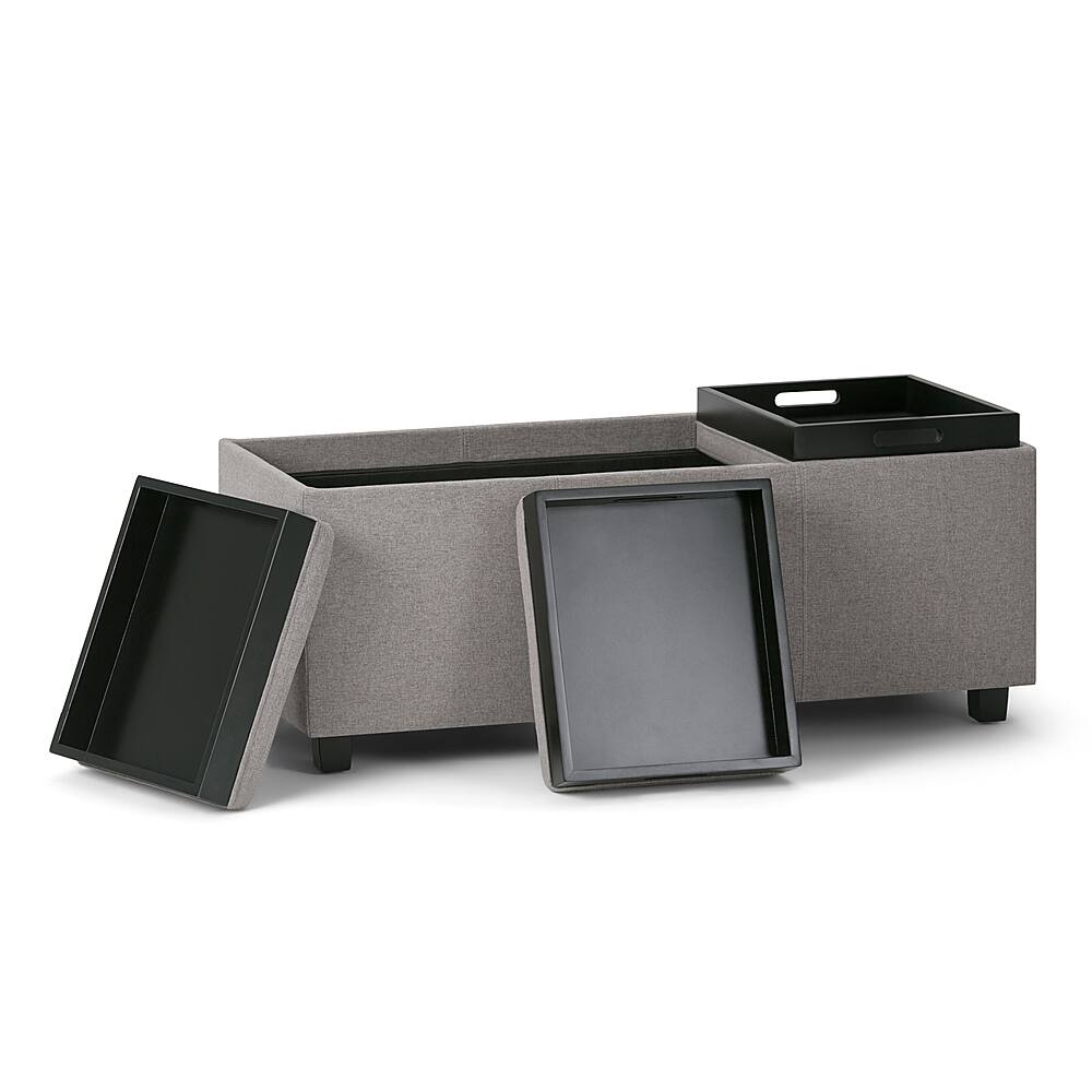 Left View: Simpli Home - Avalon 42 inch Wide Contemporary Rectangle Storage Ottoman - Gray Cloud