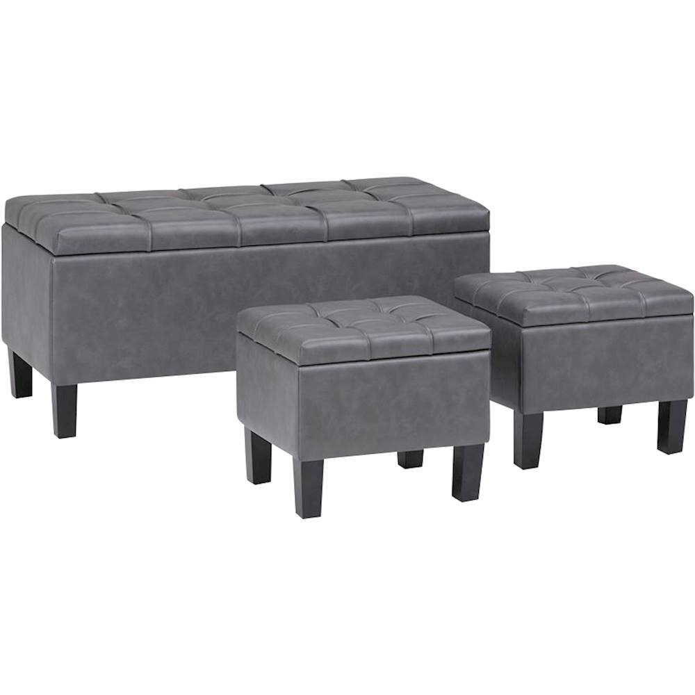 Angle. Simpli Home - Dover Rectangular Contemporary Faux Leather Storage Ottoman (Set of 3) - Stone Gray.