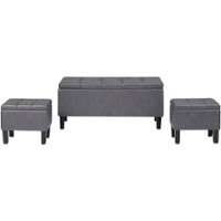 Simpli Home - Dover Rectangular Contemporary Faux Leather Storage Ottoman (Set of 3) - Stone Gray - Front_Zoom