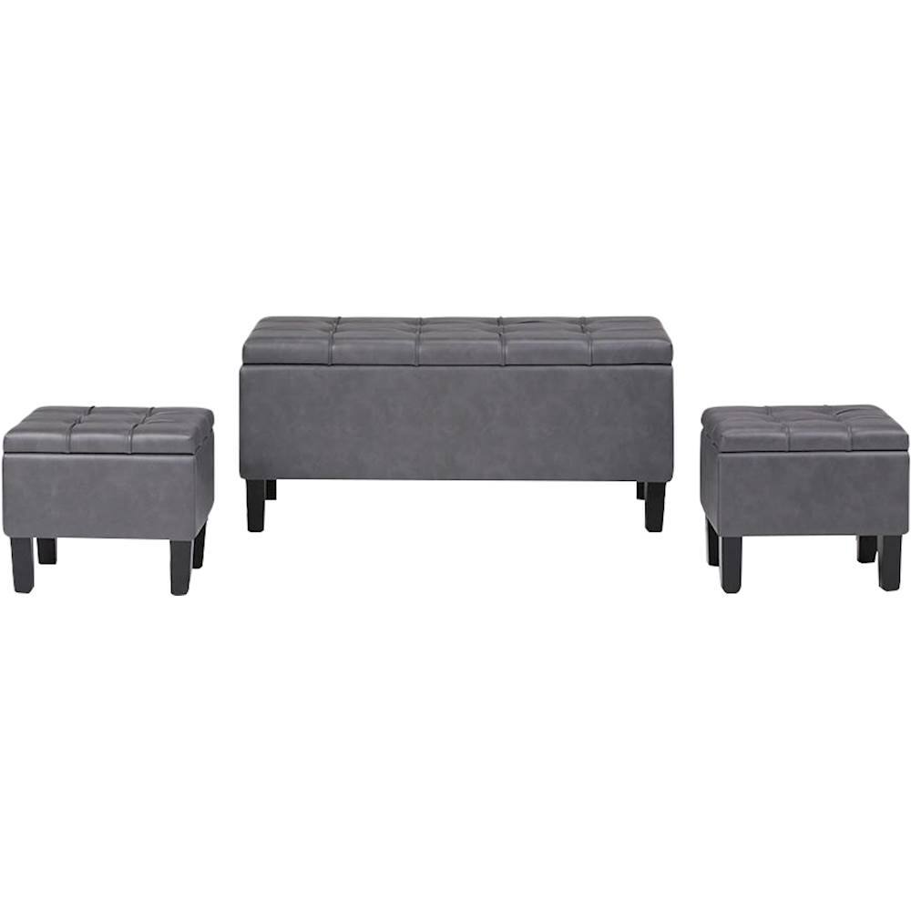 Front. Simpli Home - Dover Rectangular Contemporary Faux Leather Storage Ottoman (Set of 3) - Stone Gray.