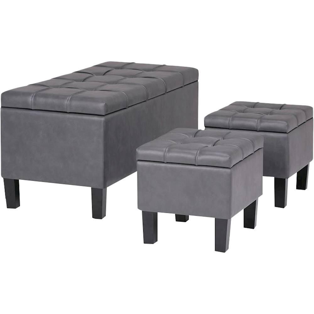 Alt View 11. Simpli Home - Dover Rectangular Contemporary Faux Leather Storage Ottoman (Set of 3) - Stone Gray.