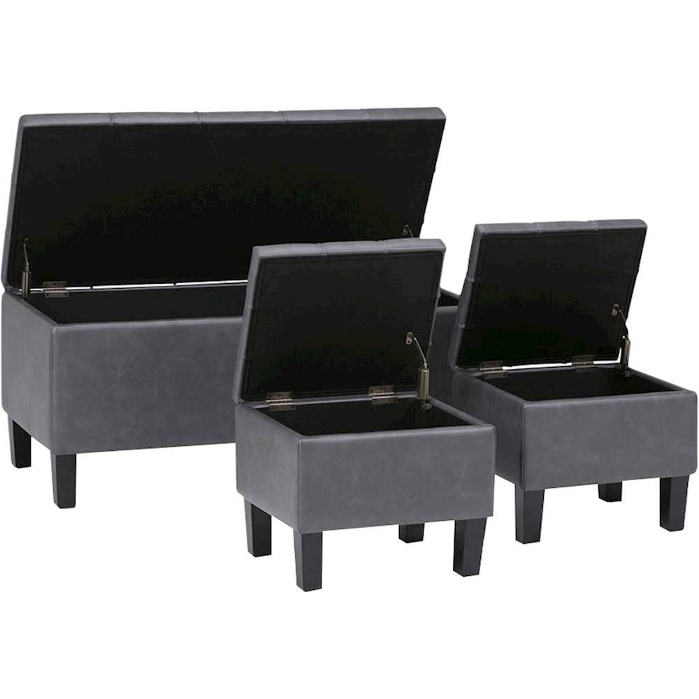 Alt View 12. Simpli Home - Dover Rectangular Contemporary Faux Leather Storage Ottoman (Set of 3) - Stone Gray.