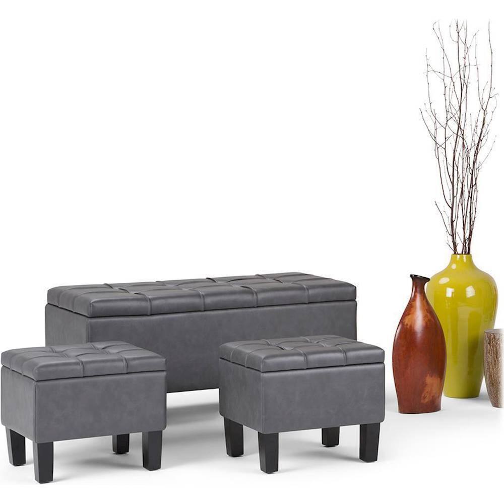 Alt View 13. Simpli Home - Dover Rectangular Contemporary Faux Leather Storage Ottoman (Set of 3) - Stone Gray.