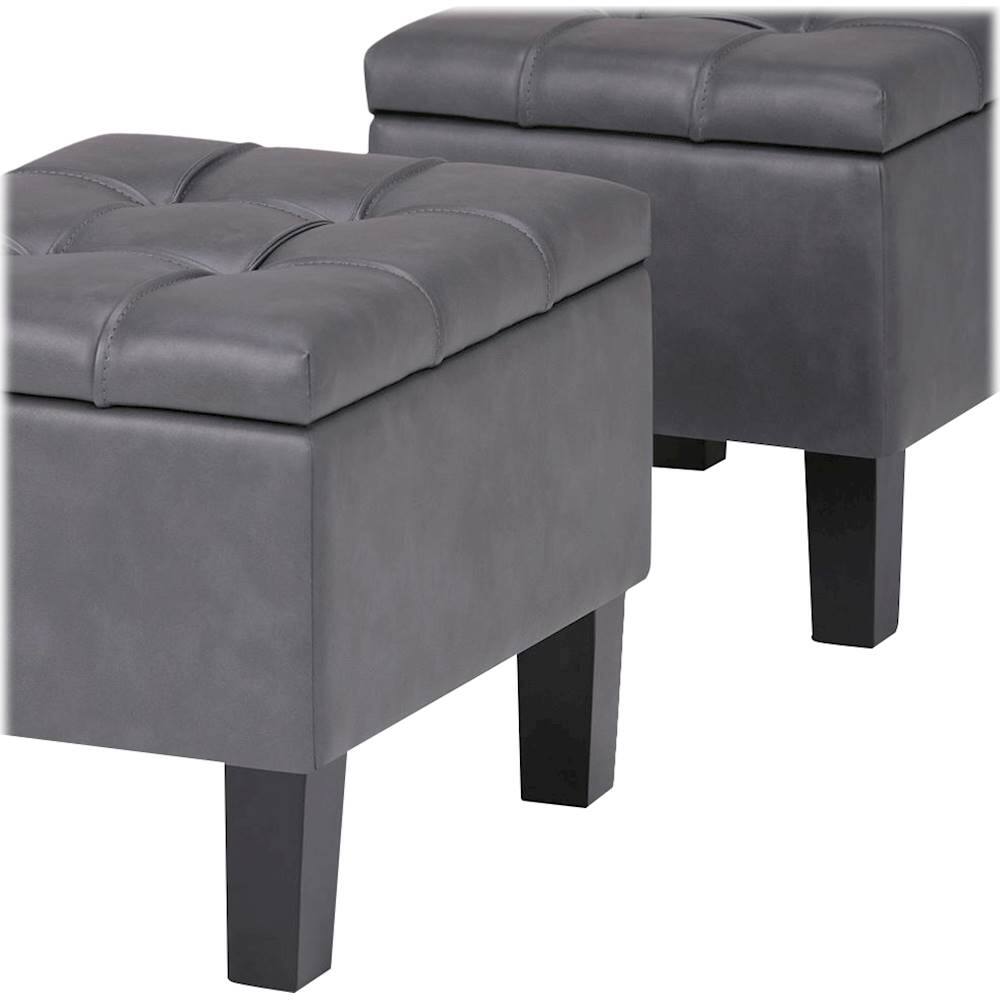 Alt View 16. Simpli Home - Dover Rectangular Contemporary Faux Leather Storage Ottoman (Set of 3) - Stone Gray.