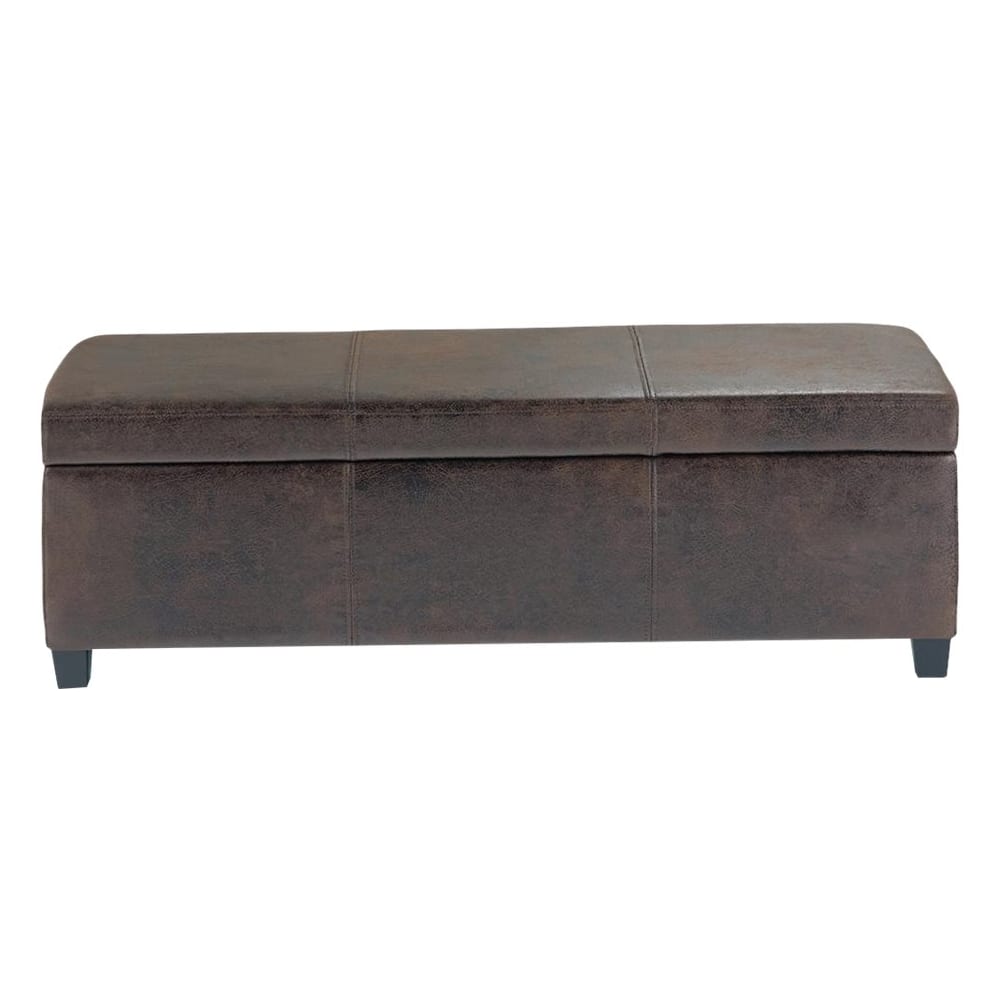 Simpli Home - Avalon Rectangular Contemporary Wood/Foam Bench Ottoman With Inner Storage - Distressed Brown - Front_Zoom
