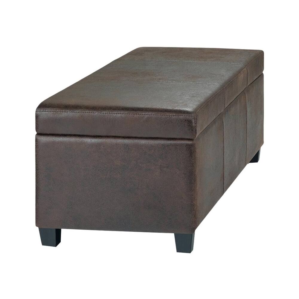 Alt View 11. Simpli Home - Avalon Rectangular Contemporary Wood/Foam Bench Ottoman With Inner Storage - Distressed Brown.