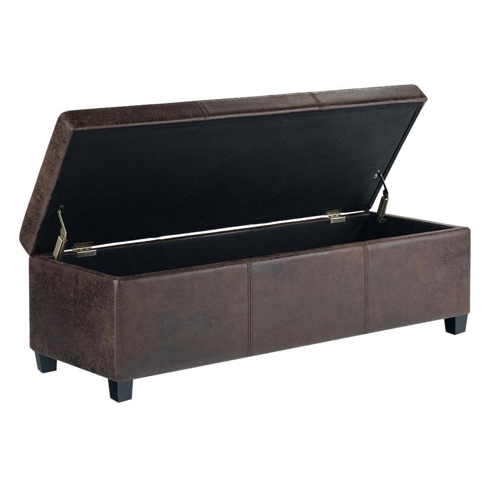 Alt View 12. Simpli Home - Avalon Rectangular Contemporary Wood/Foam Bench Ottoman With Inner Storage - Distressed Brown.